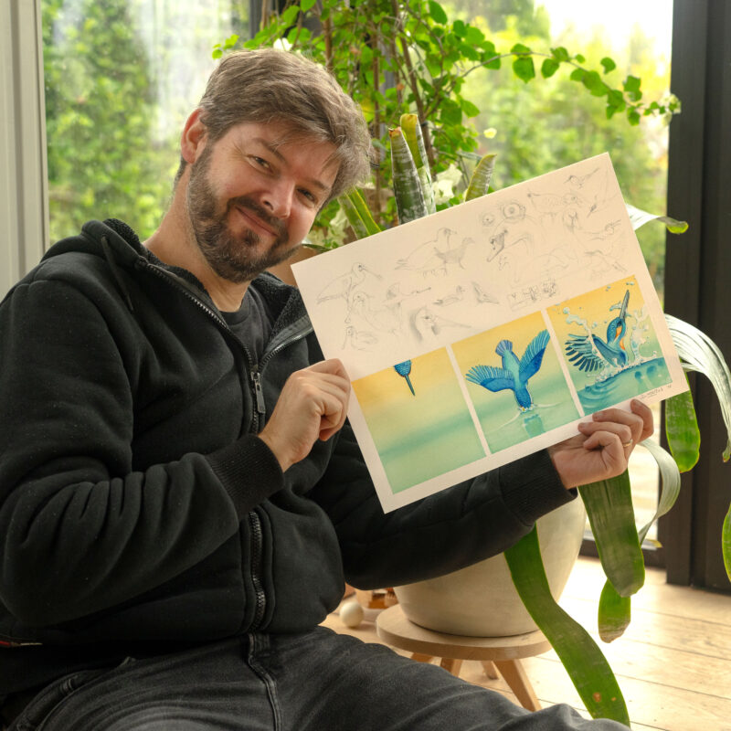 Agrandir l'image Aquarelle - Triptyque martin-pêcheur (image 2)